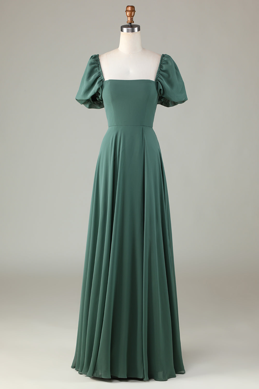 Robe de demoiselle d'honneur en mousseline à manches bouffantes et eucalyptus