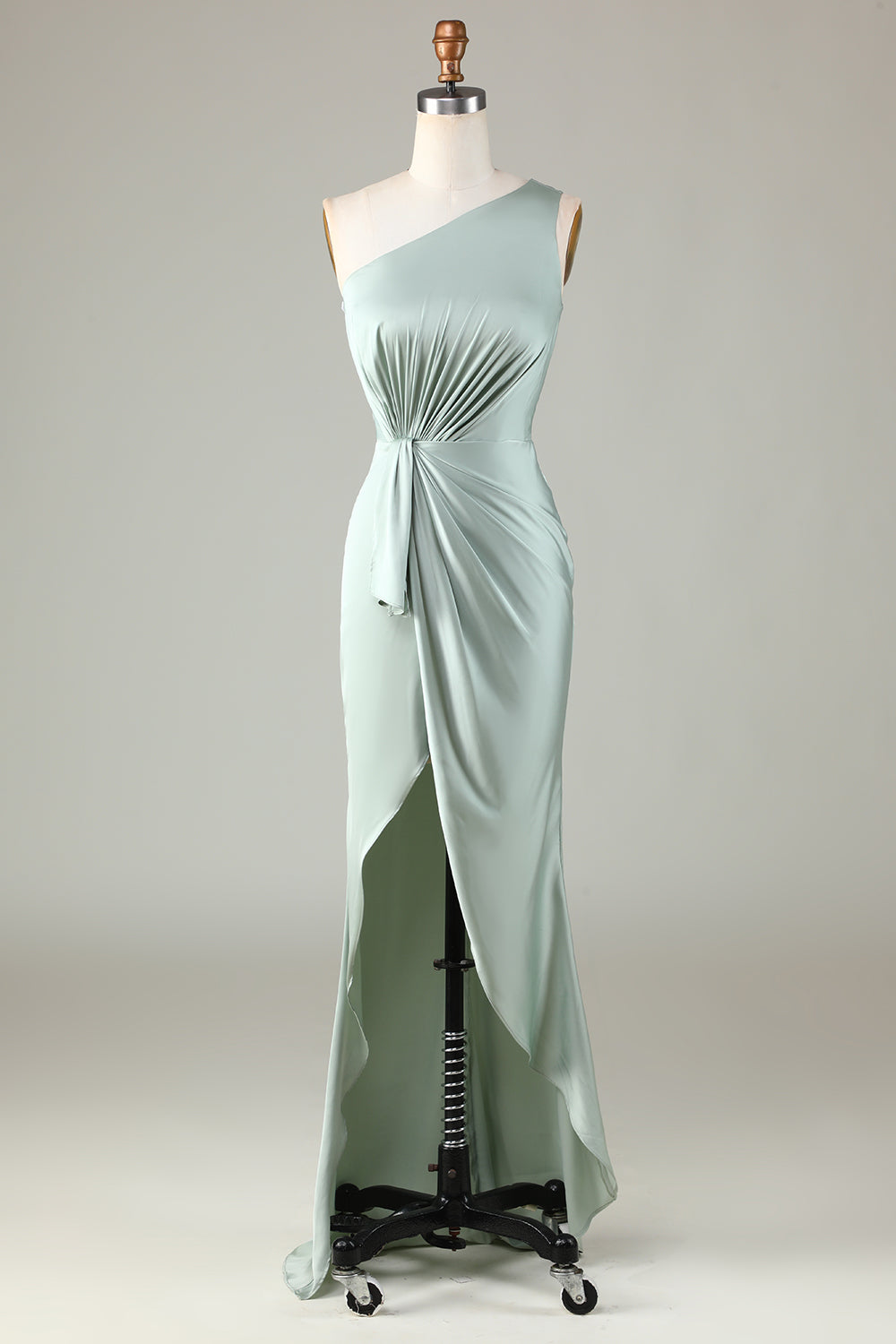 Robe de demoiselle d'honneur asymétrique matcha à volants