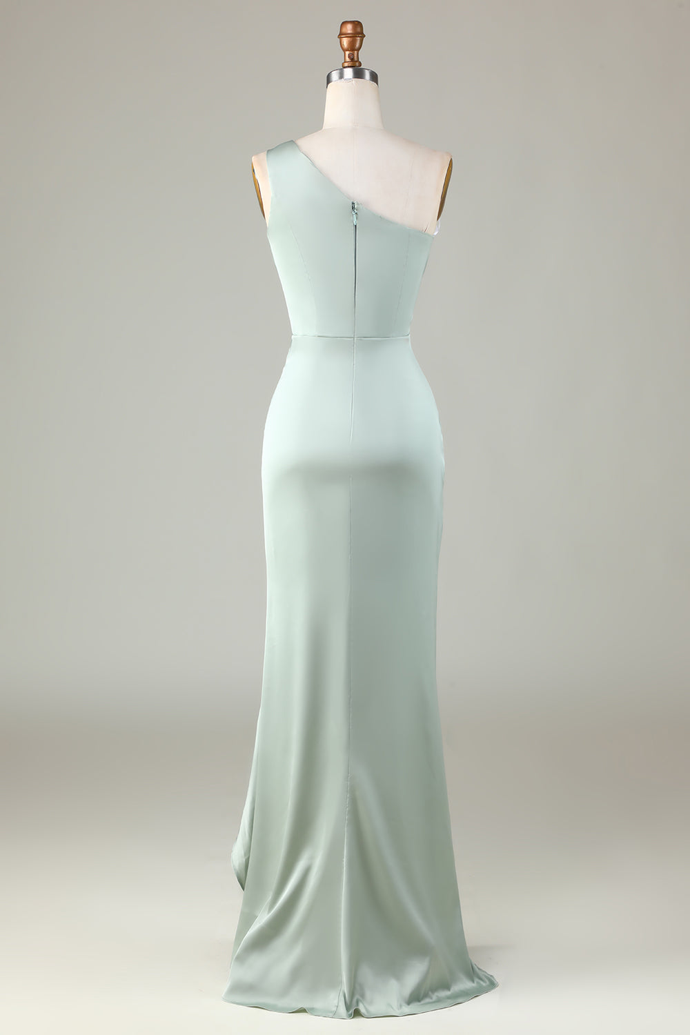 Robe de demoiselle d'honneur asymétrique matcha à volants