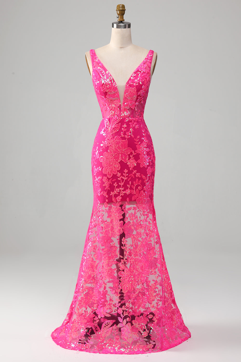 Robe de bal sirène fuchsia avec des paillettes