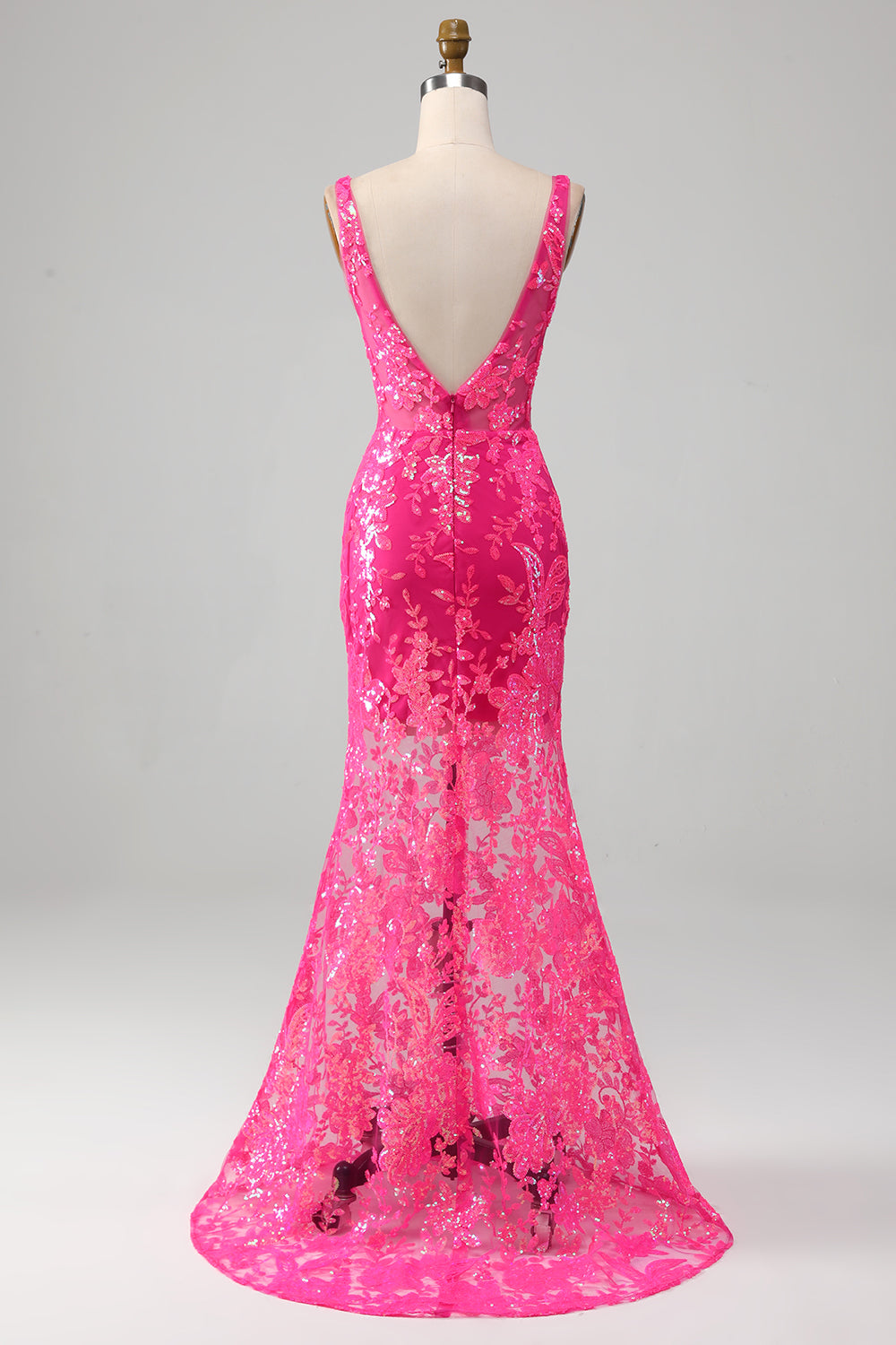 Robe de bal sirène fuchsia avec des paillettes