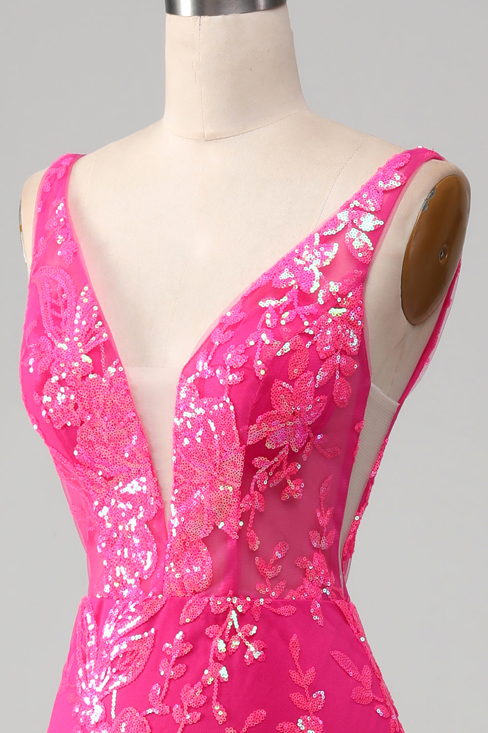 Robe de bal sirène fuchsia avec des paillettes