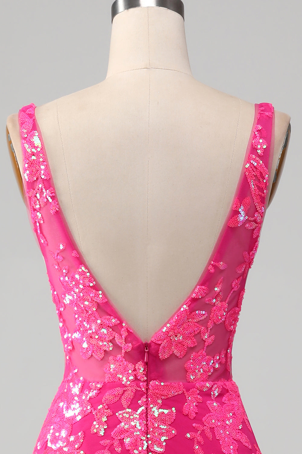 Robe de bal sirène fuchsia avec des paillettes