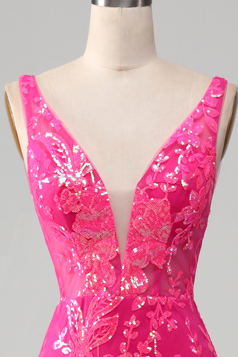 Robe de bal sirène fuchsia avec des paillettes