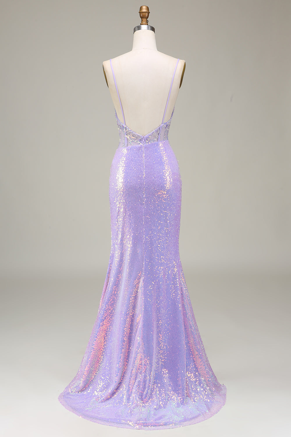 Robe de bal corset sirène violet clair scintillante avec fente
