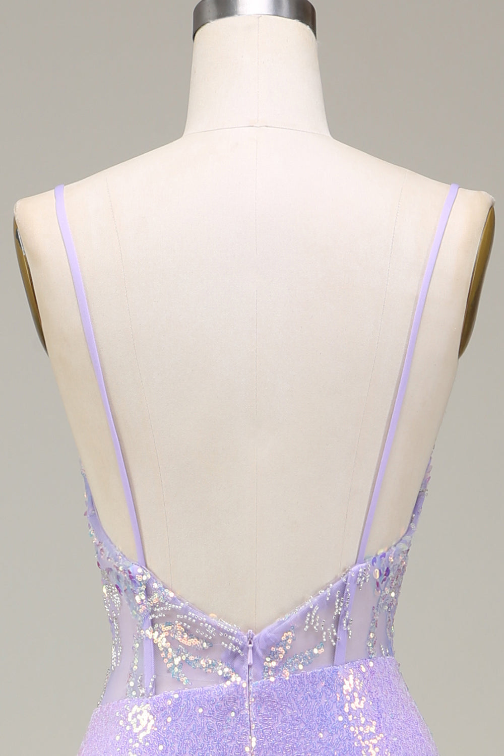 Robe de bal corset sirène violet clair scintillante avec fente