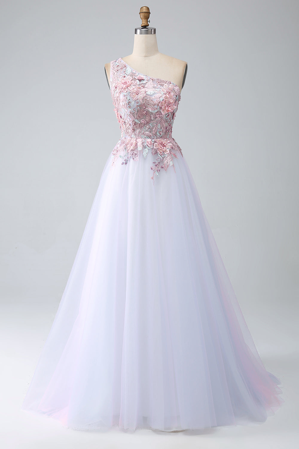Robe de bal rose asymétrique à ligne A avec appliqués