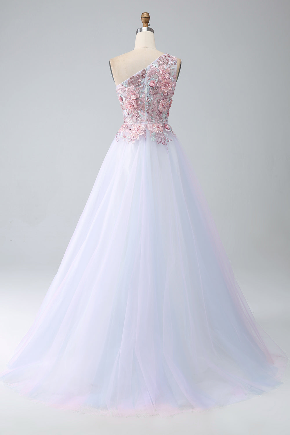 Robe de bal rose asymétrique à ligne A avec appliqués