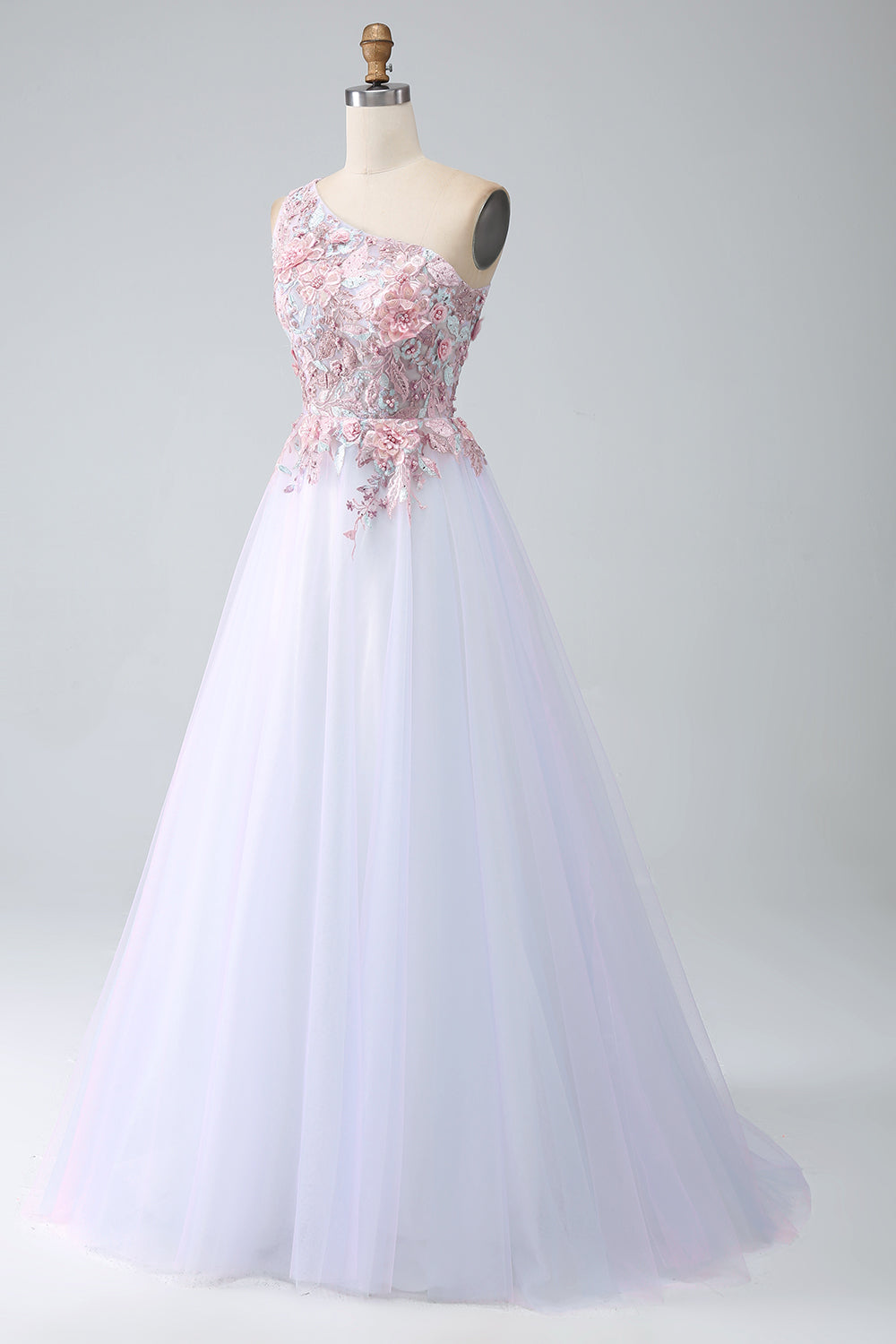 Robe de bal rose asymétrique à ligne A avec appliqués