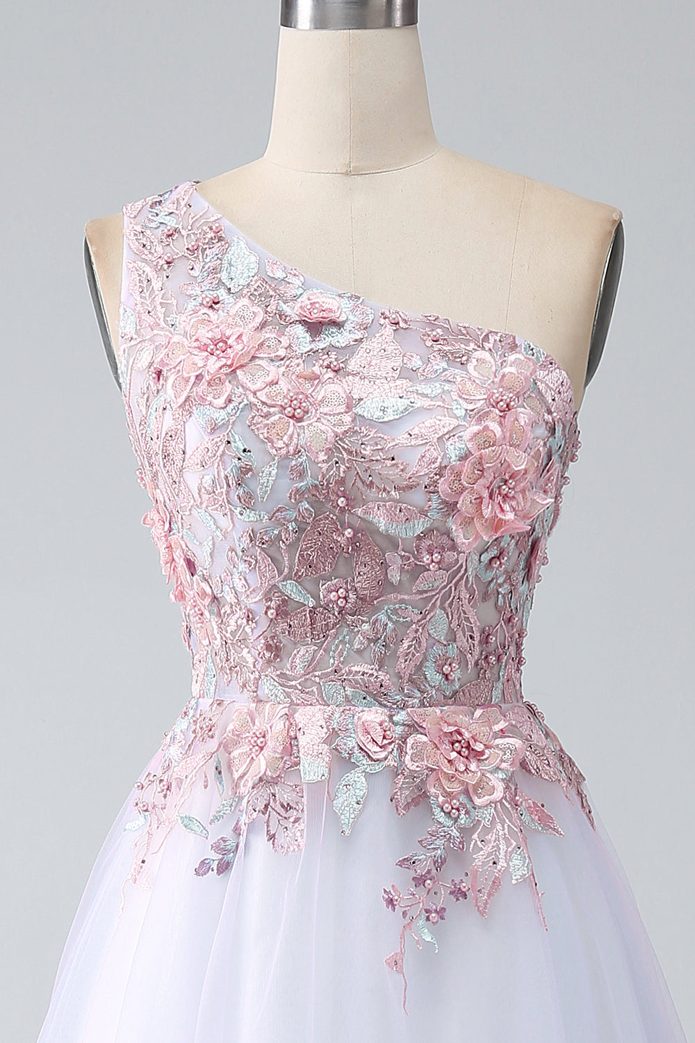 Robe de bal rose asymétrique à ligne A avec appliqués