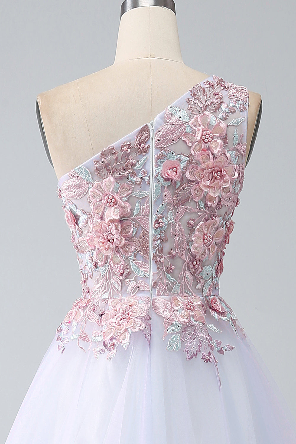 Robe de bal rose asymétrique à ligne A avec appliqués