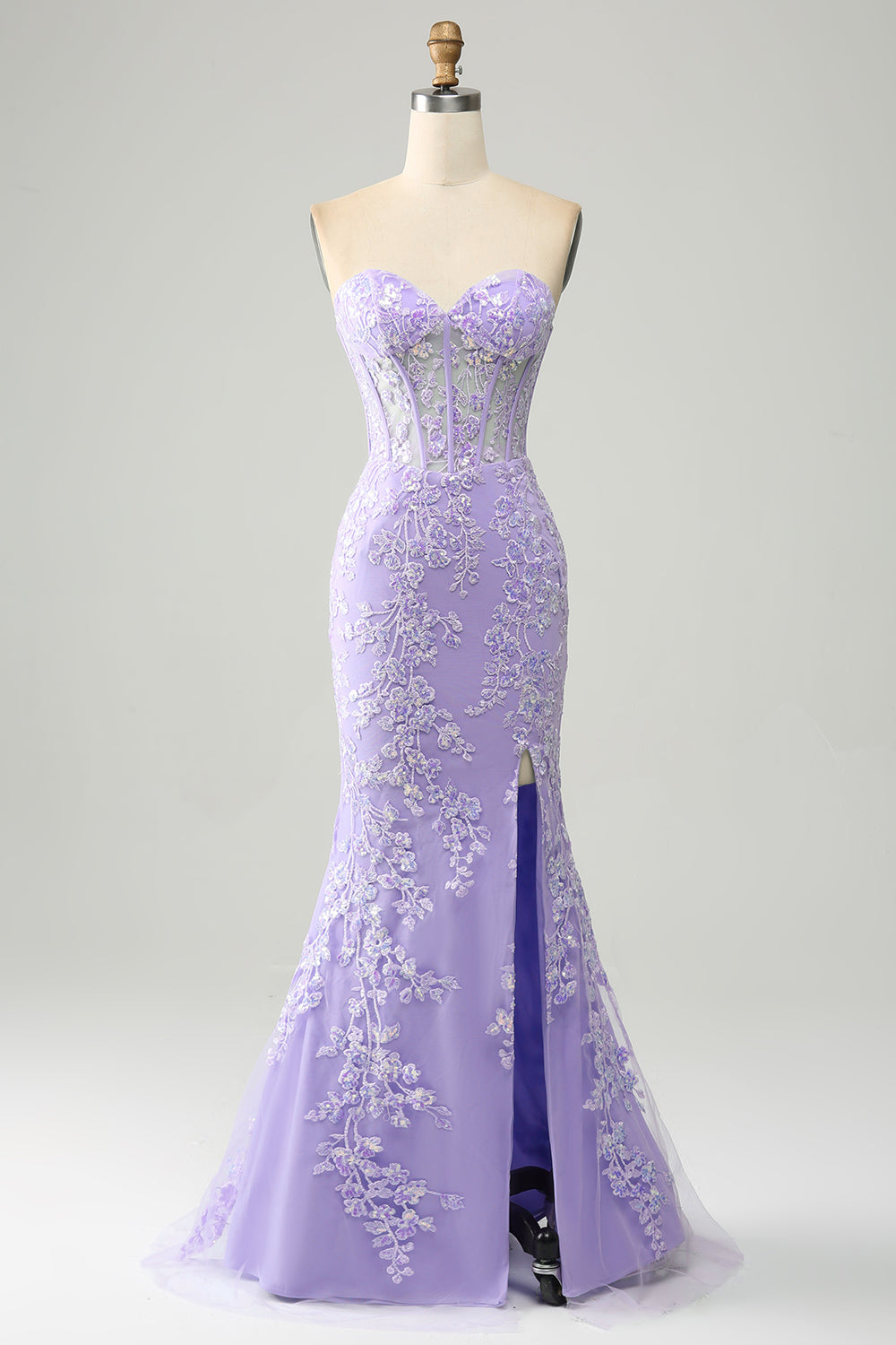 Robe de bal bustier bleu clair sirène élégante avec appliqués