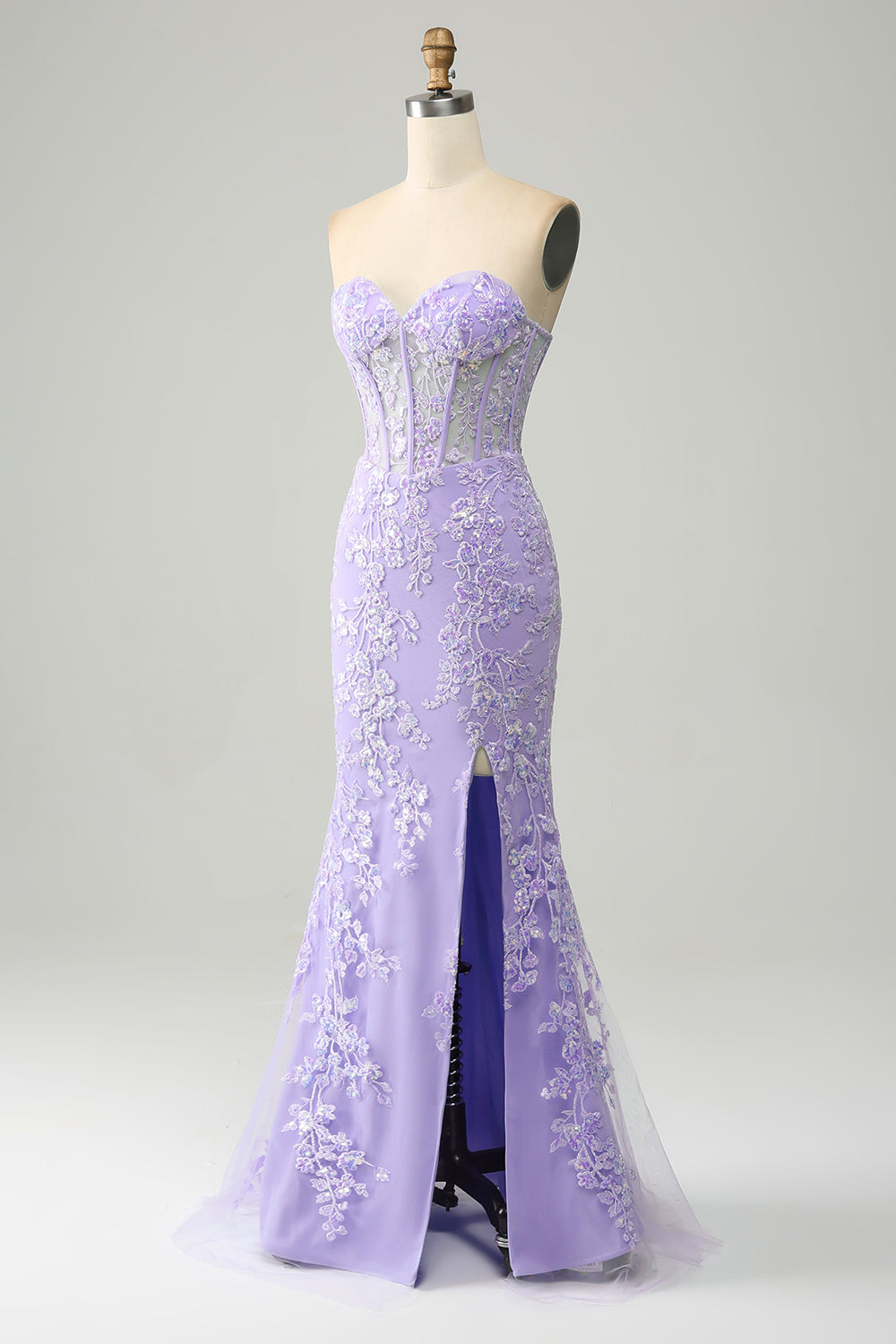 Robe de bal bustier bleu clair sirène élégante avec appliqués
