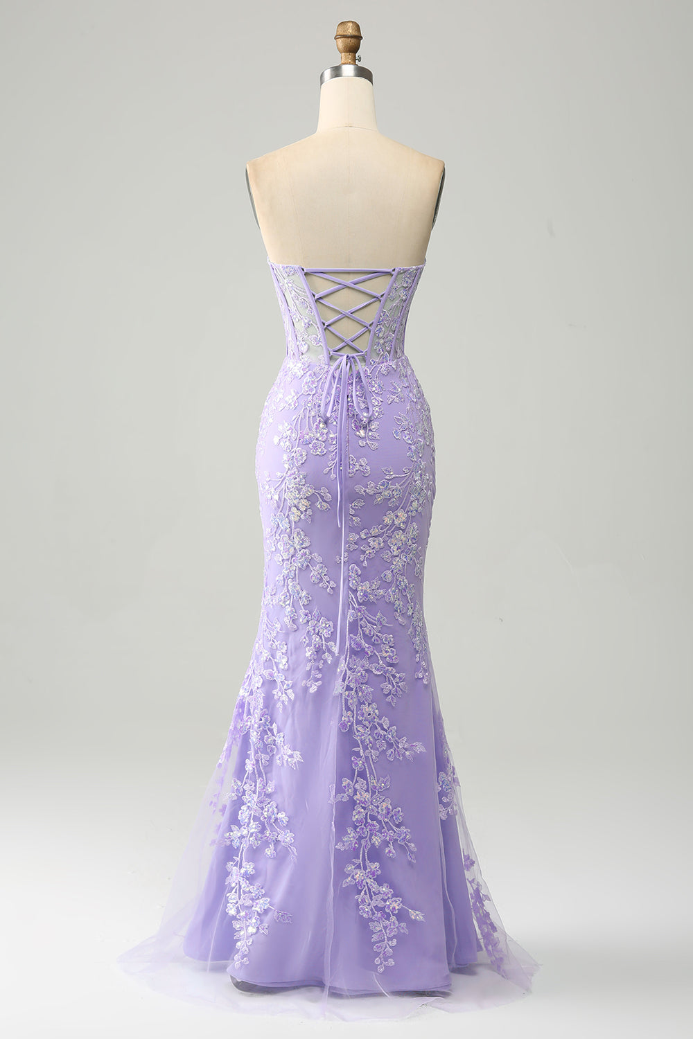 Robe de bal bustier bleu clair sirène élégante avec appliqués