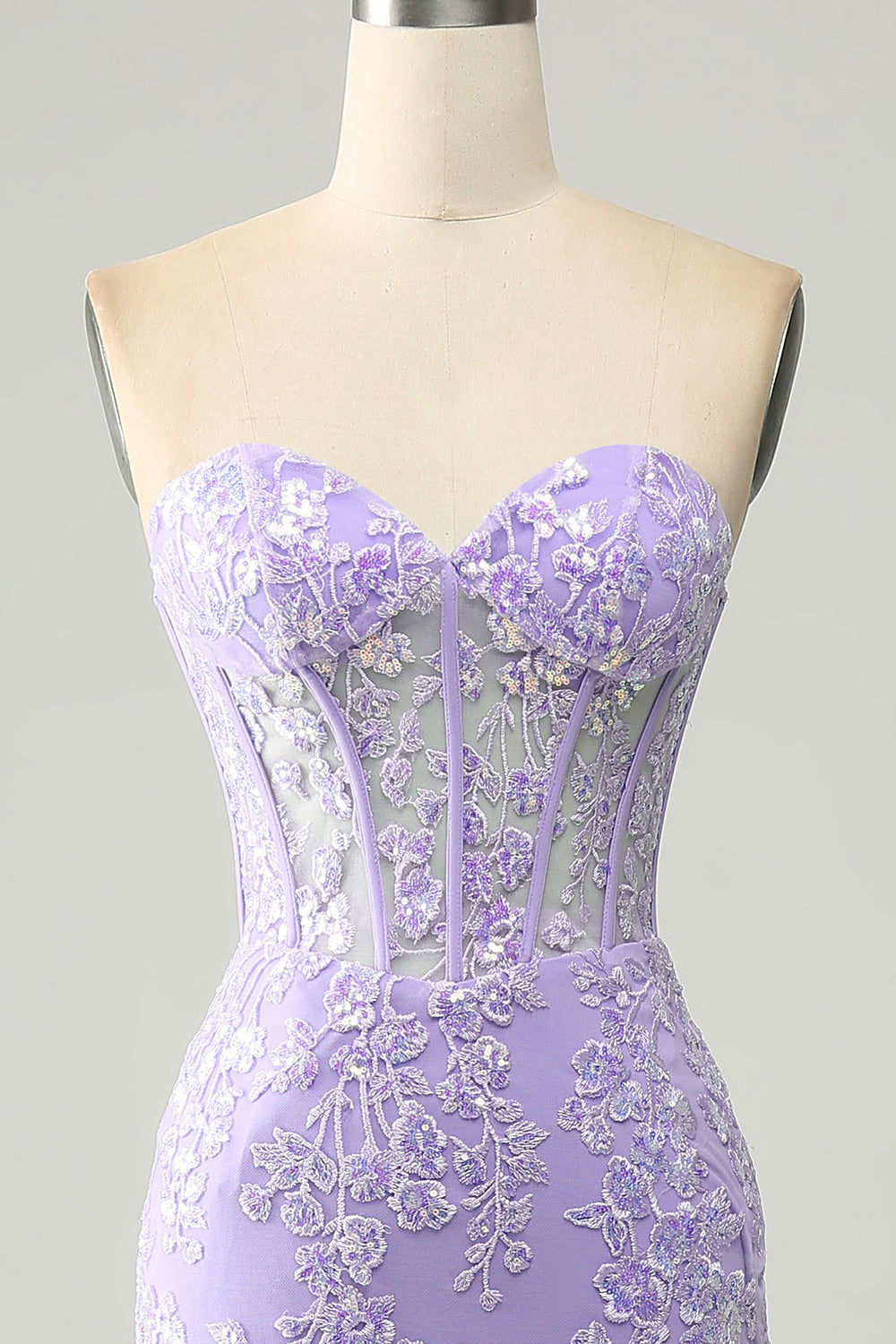 Robe de bal bustier bleu clair sirène élégante avec appliqués