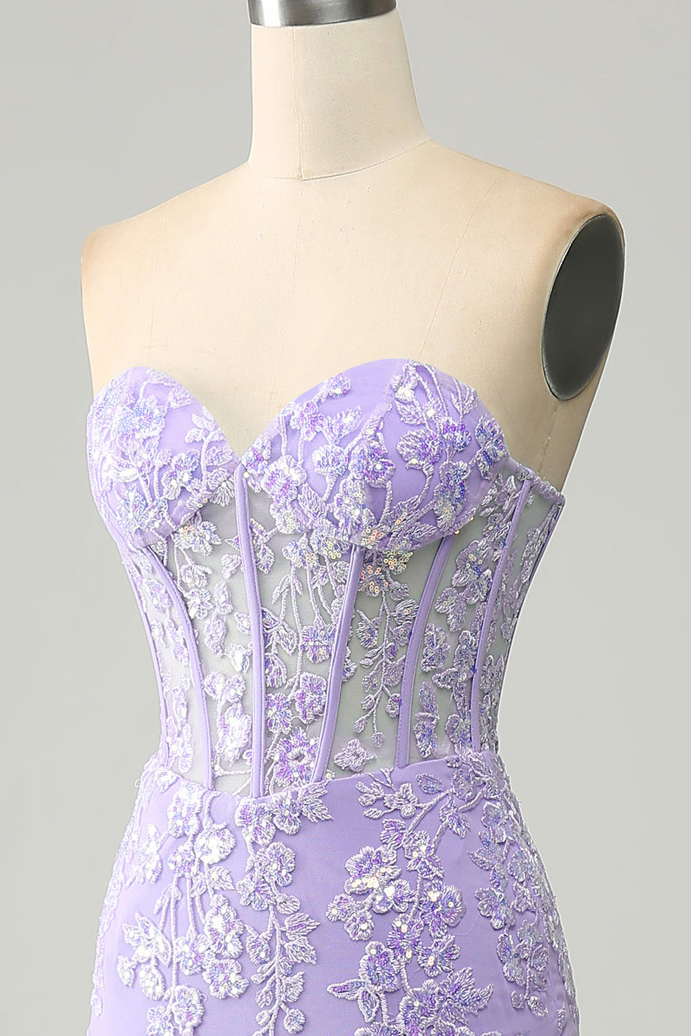Robe de bal bustier bleu clair sirène élégante avec appliqués