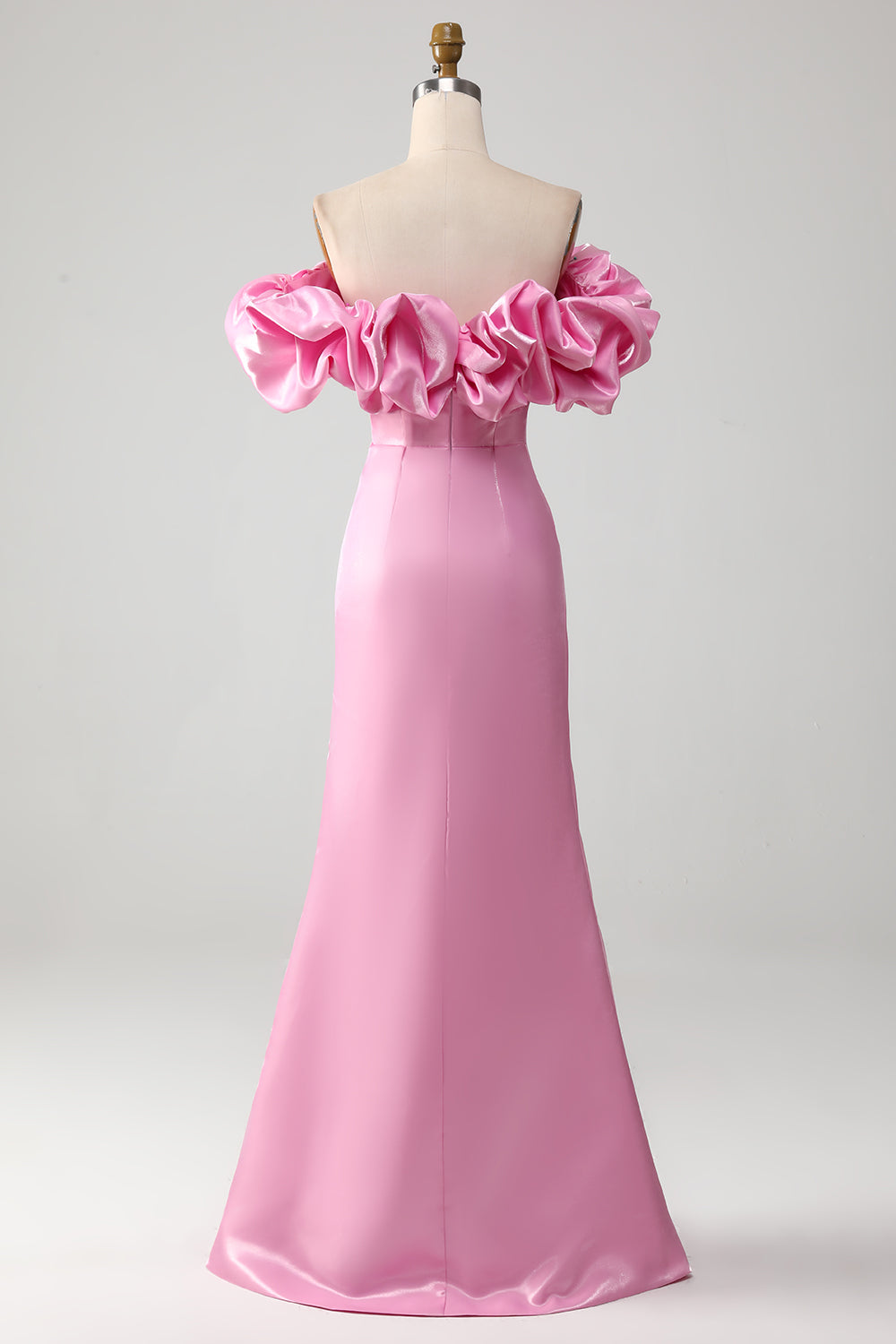 Robe de bal sirène rose à épaules dénudées avec volants