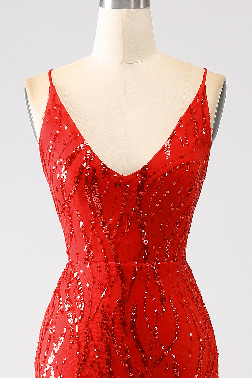 Robe de bal longue sirène à paillettes rouges avec fente