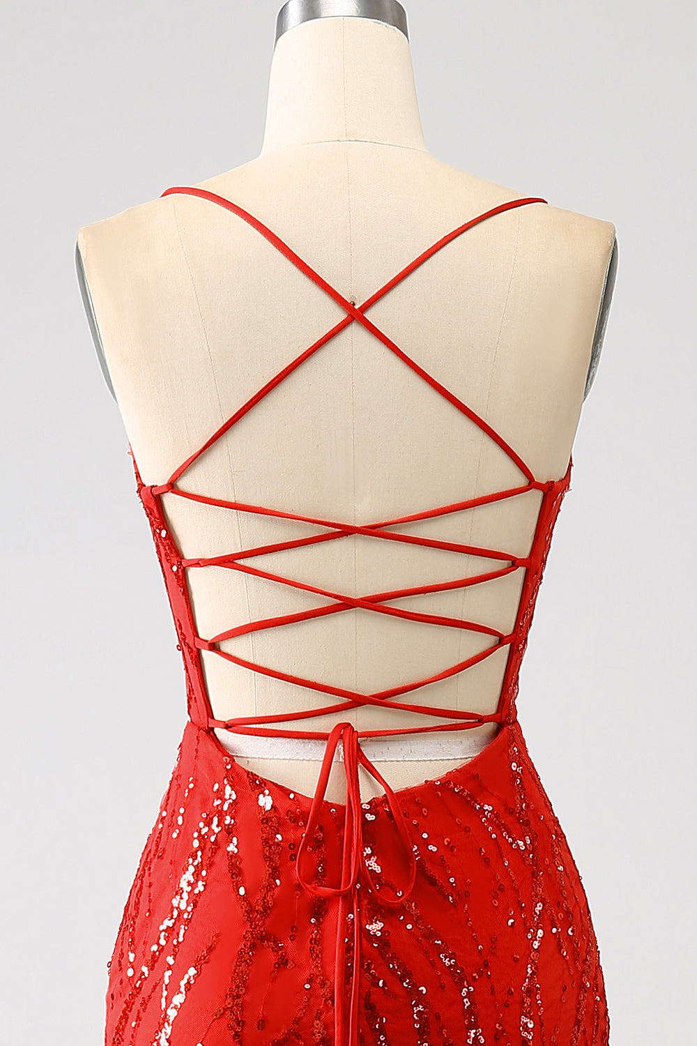 Robe de bal longue sirène à paillettes rouges avec fente