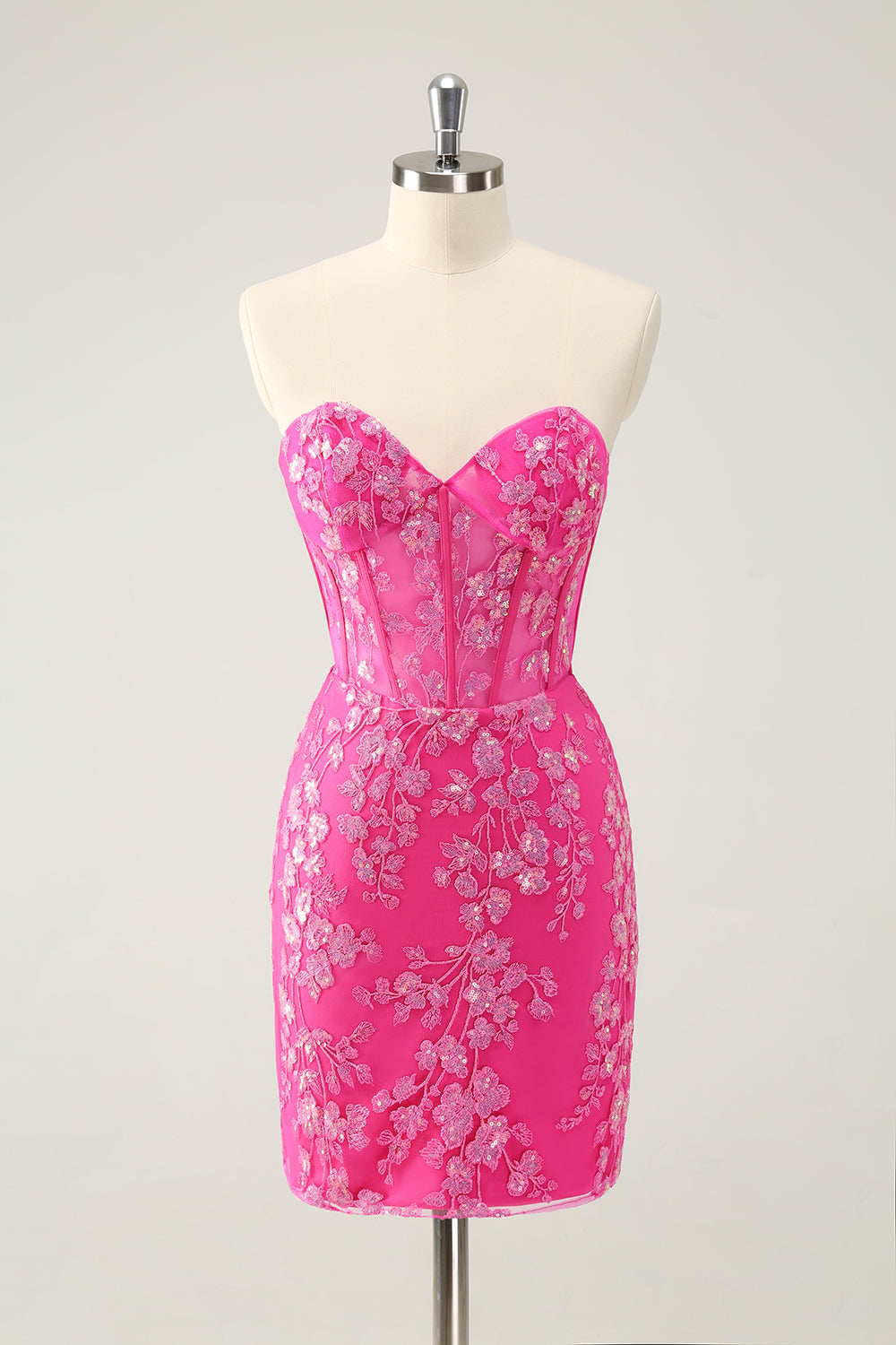 Robe de bal bustier fuchsia scintillant avec appliques