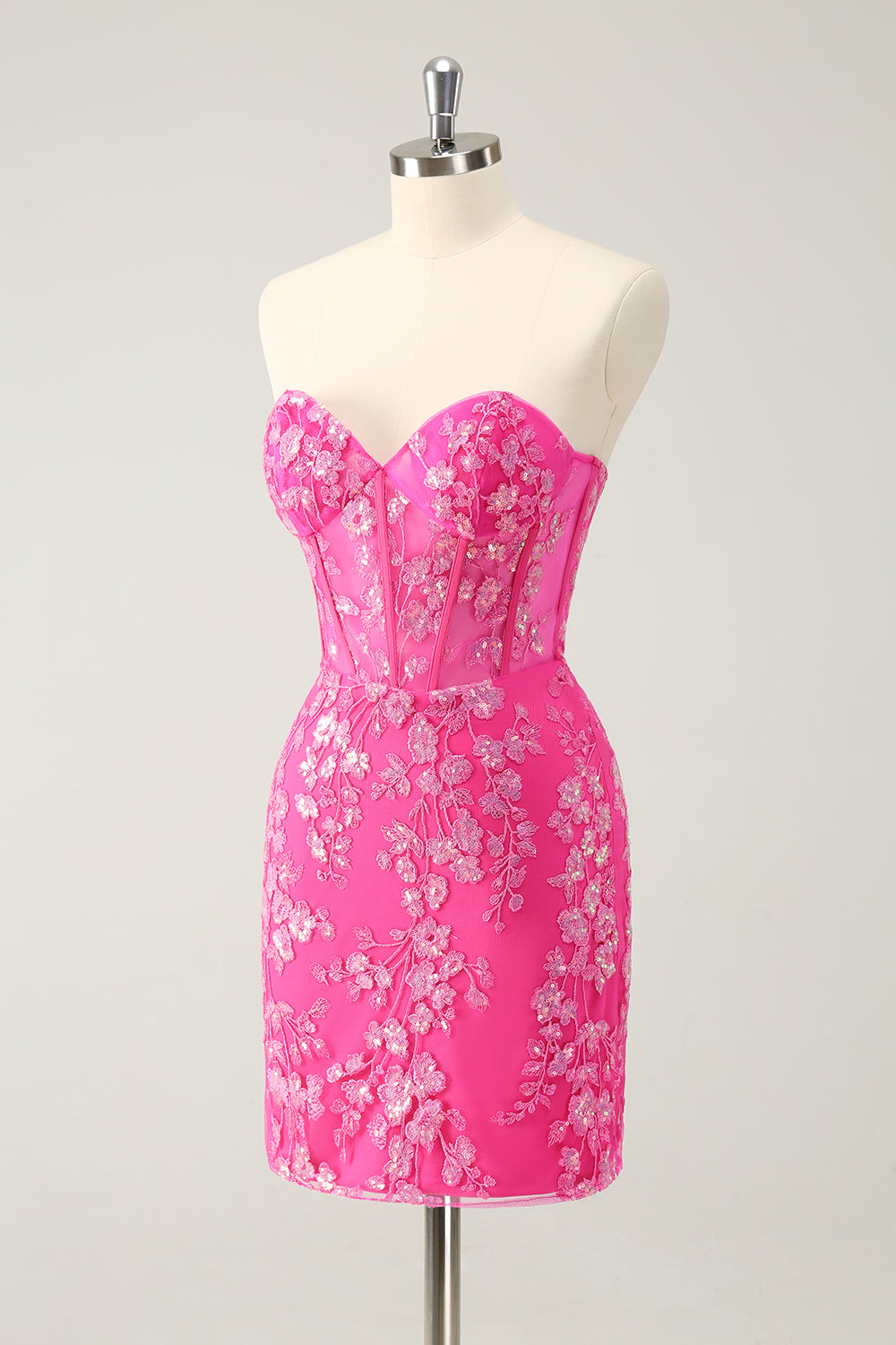 Robe de bal bustier fuchsia scintillant avec appliques