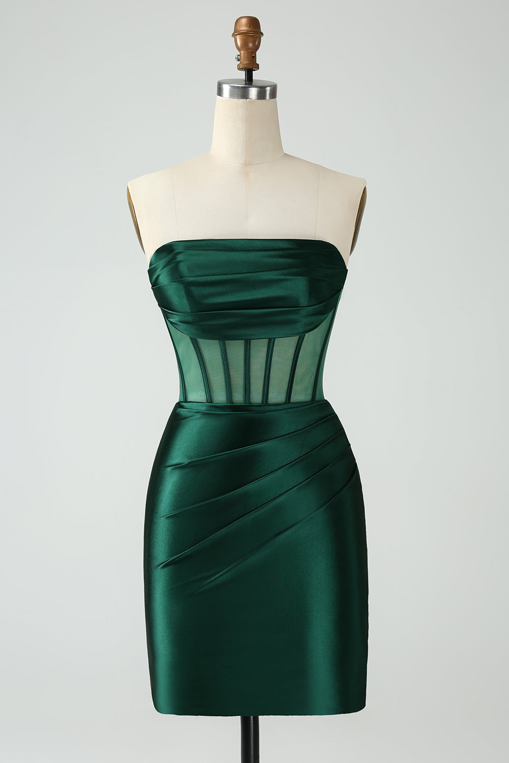 Robe courte de soirée vert foncé bustier moulante corset