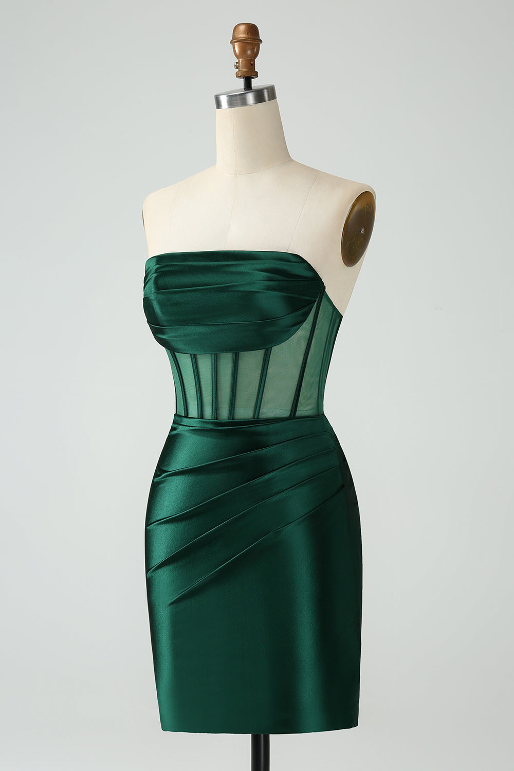 Robe courte de soirée vert foncé bustier moulante corset