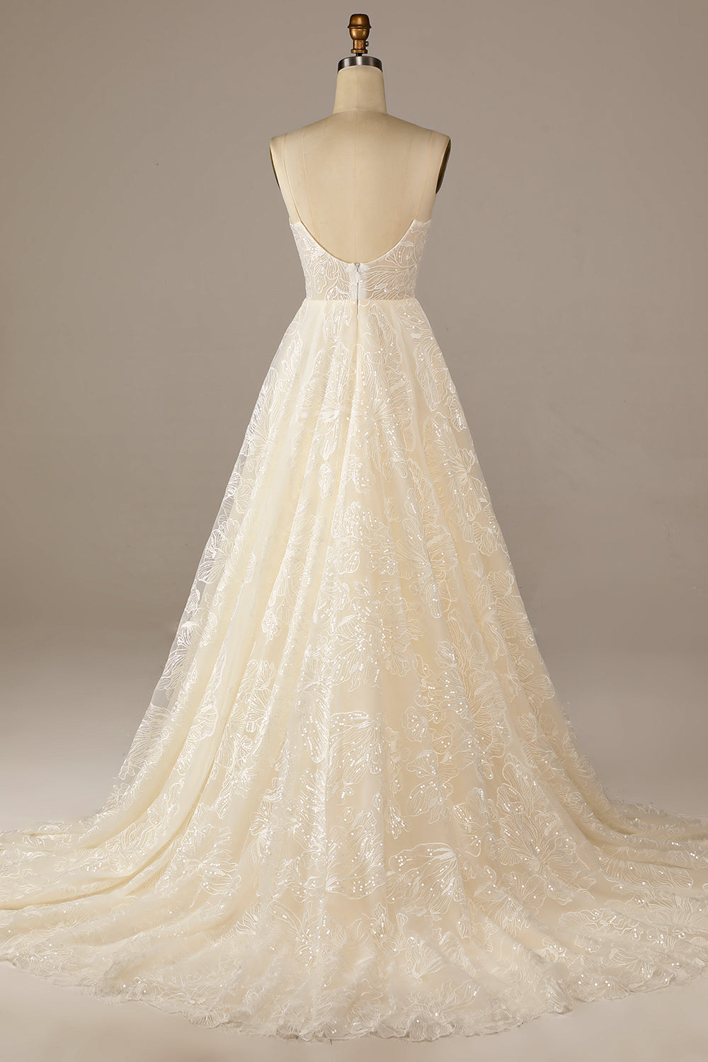 Robe de mariée Sparkly Apricot en dentelle avec traîne Sweep