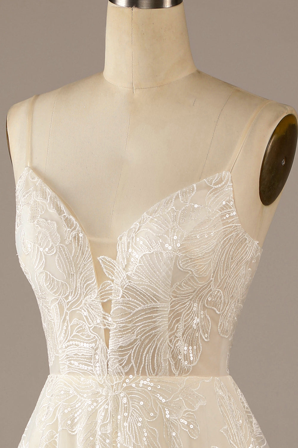 Robe de mariée Sparkly Apricot en dentelle avec traîne Sweep