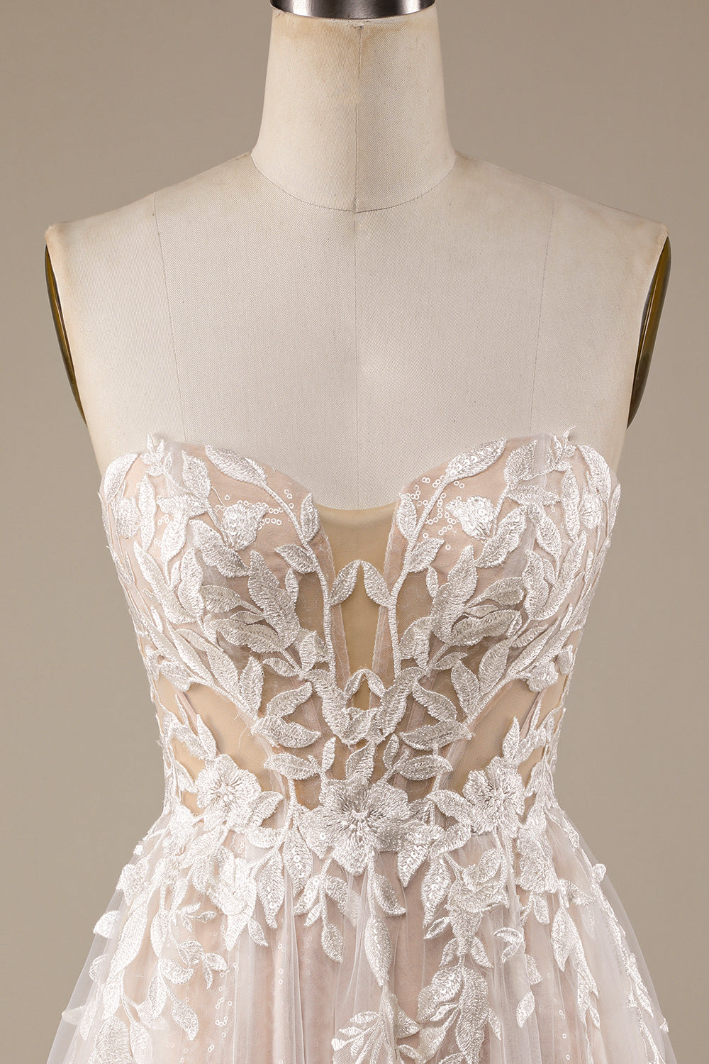 Robe de mariée champagne en tulle, amovible, avec épaules dénudées et dentelle