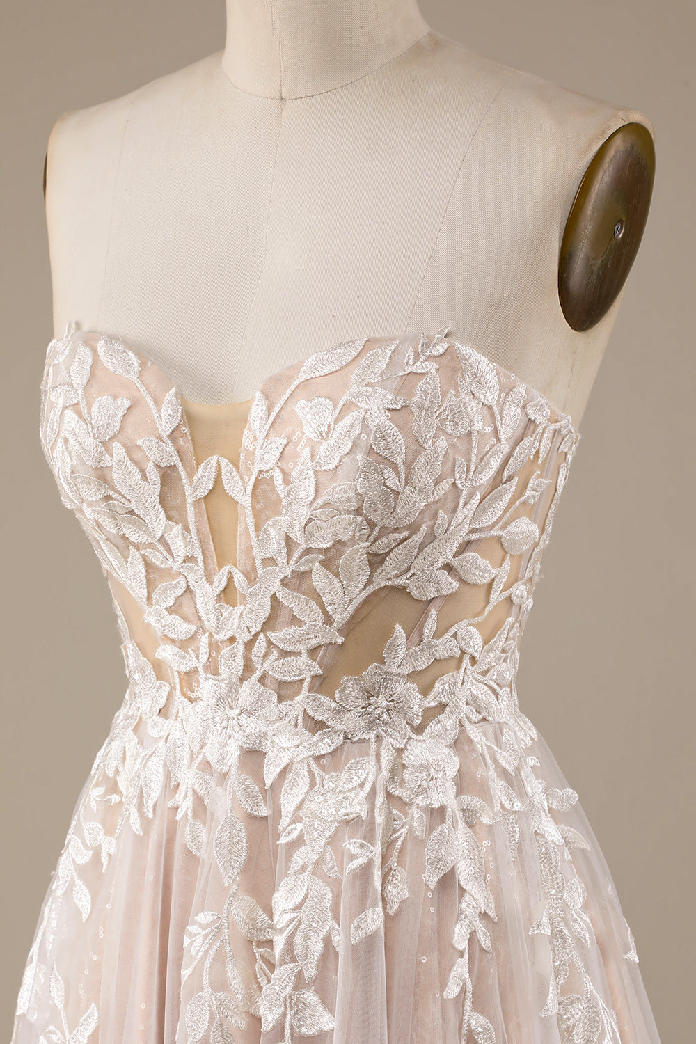 Robe de mariée champagne en tulle, amovible, avec épaules dénudées et dentelle