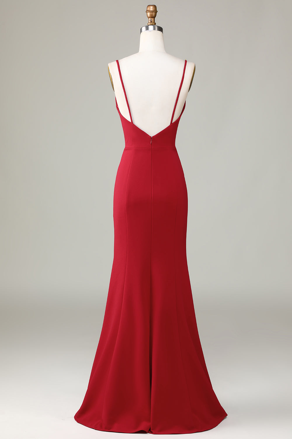 Robe de demoiselle d'honneur bordeaux sans manches à fines bretelles et fente