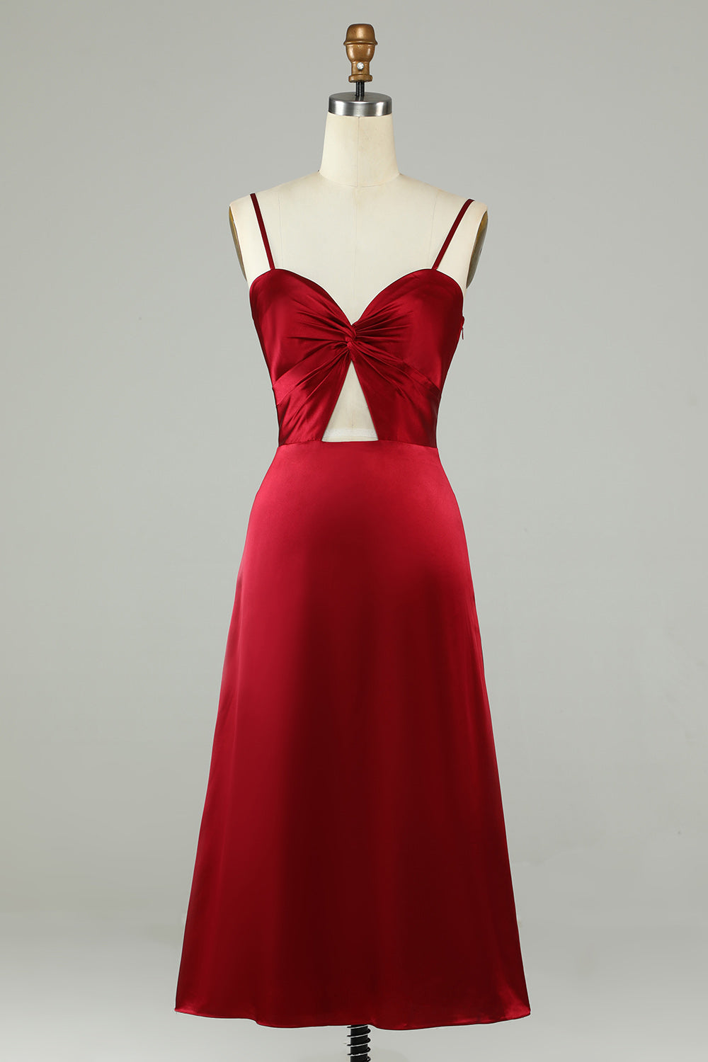 Robe de demoiselle d'honneur évidée bourgogne à bretelles spaghetti