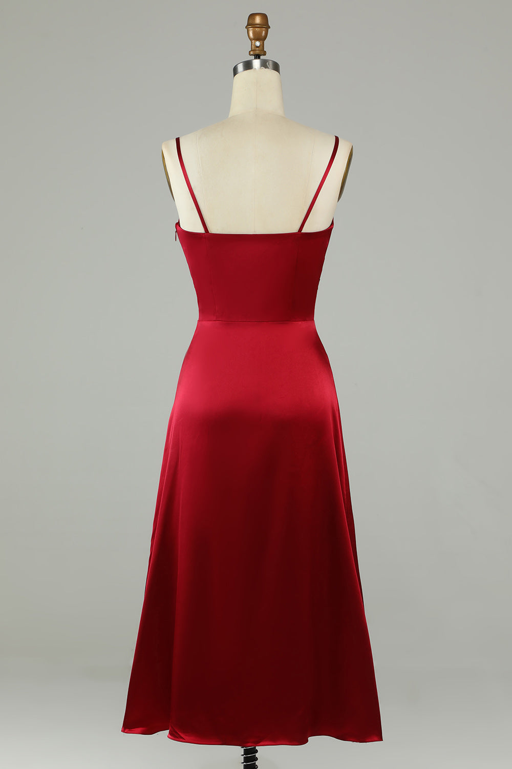 Robe de demoiselle d'honneur évidée bourgogne à bretelles spaghetti