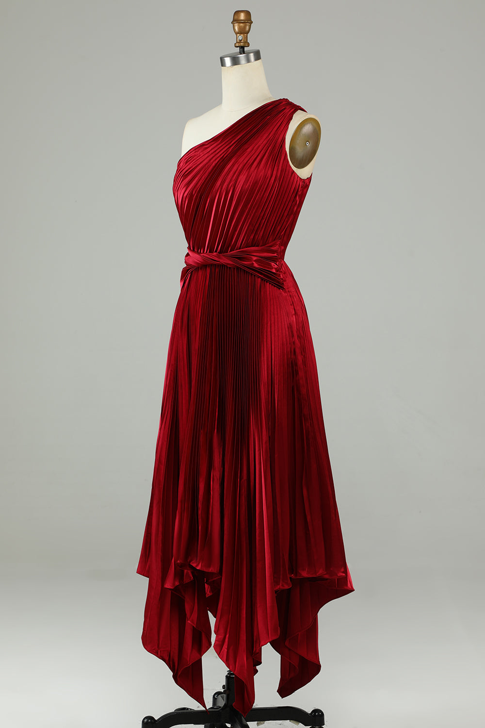 Robe de demoiselle d'honneur asymétrique bordeaux à une épaule