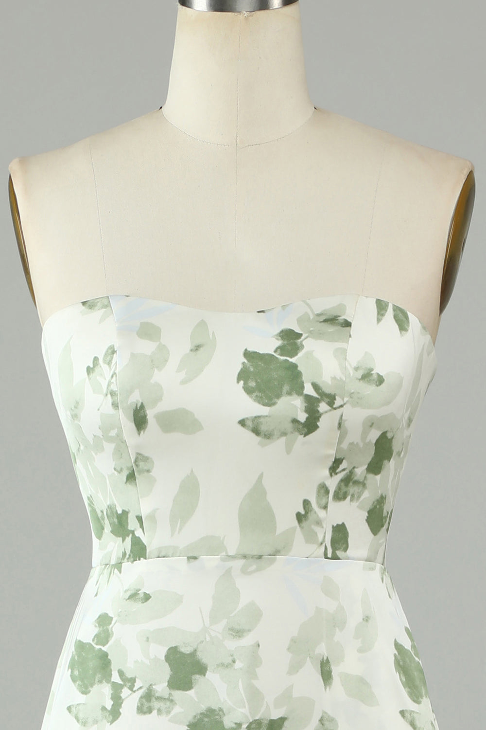 Robe de Demoiselle d'Honneur Longue Vert Imprimé Asymétrique sans Bretelles