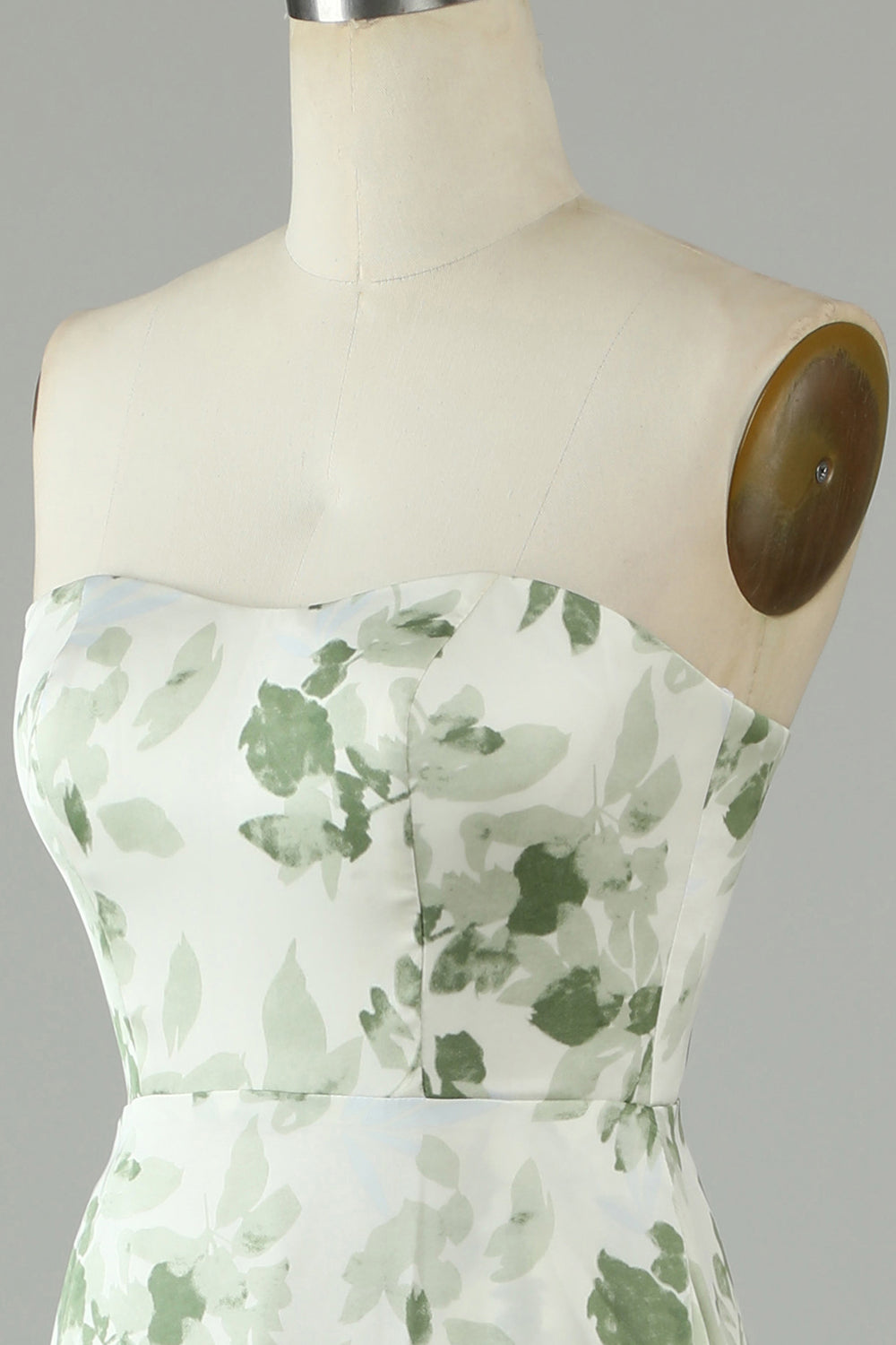 Robe de Demoiselle d'Honneur Longue Vert Imprimé Asymétrique sans Bretelles