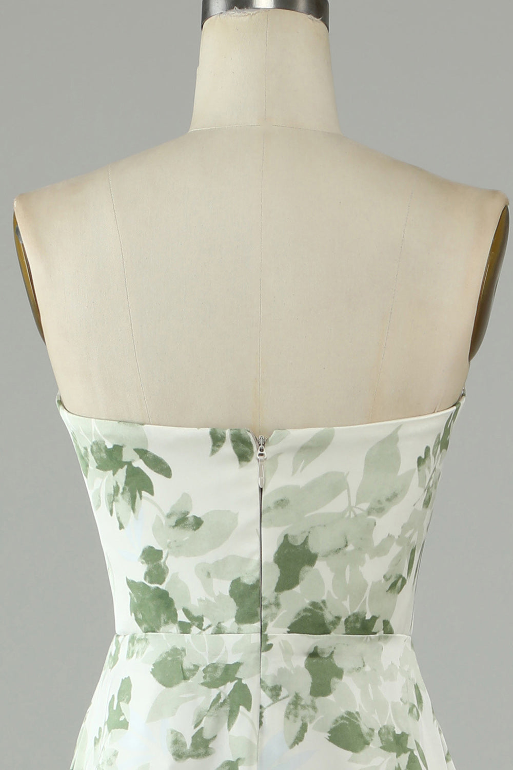 Robe de Demoiselle d'Honneur Longue Vert Imprimé Asymétrique sans Bretelles