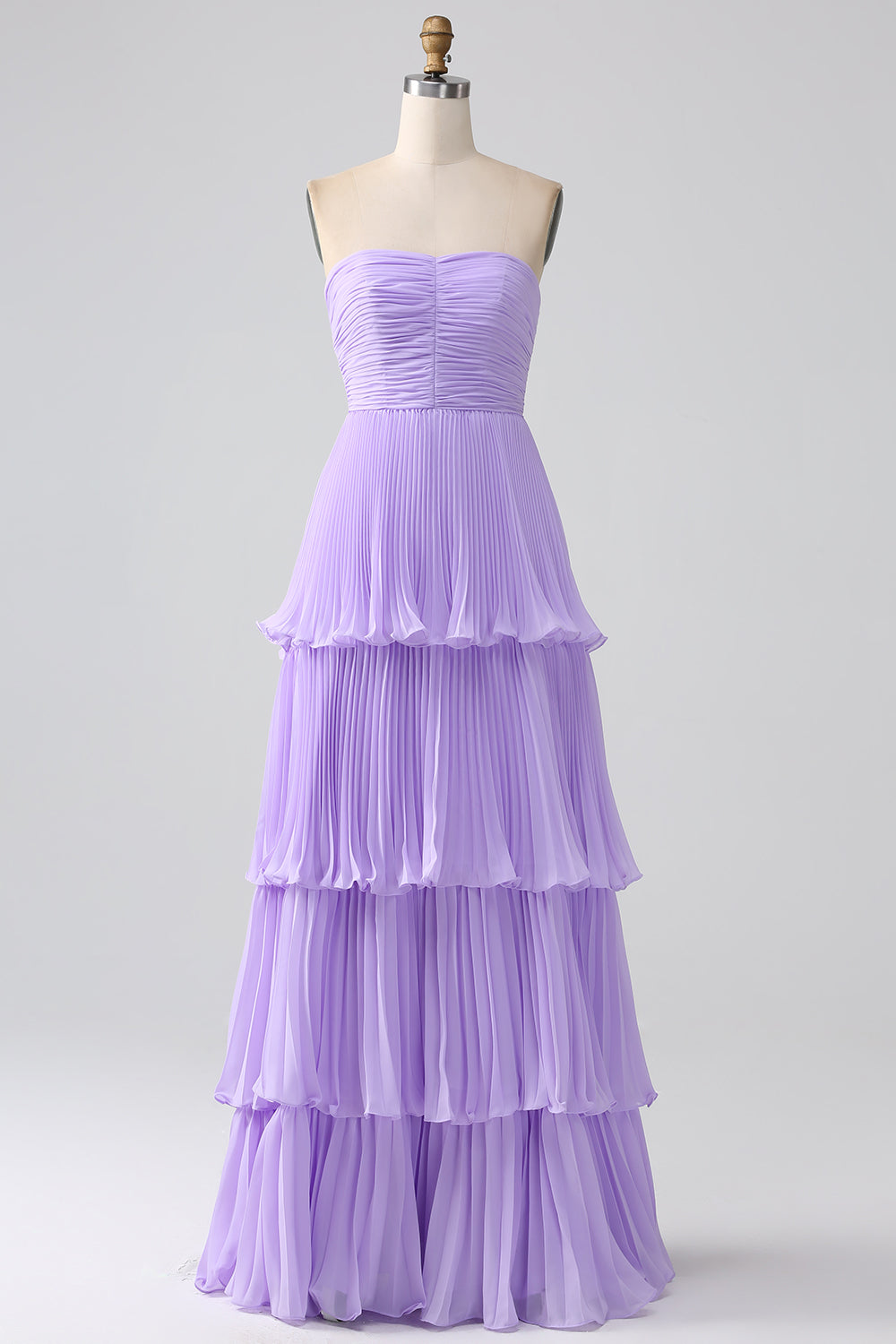 Robe longue de demoiselle d'honneur grande taille bustier lilas plissée en mousseline avec volants