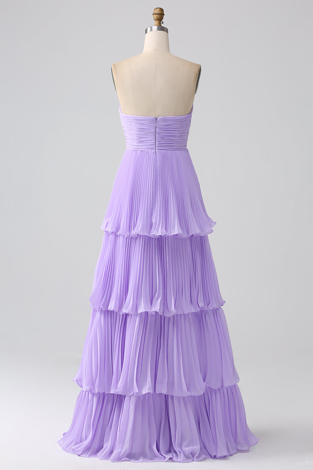 Robe longue de demoiselle d'honneur grande taille bustier lilas plissée en mousseline avec volants