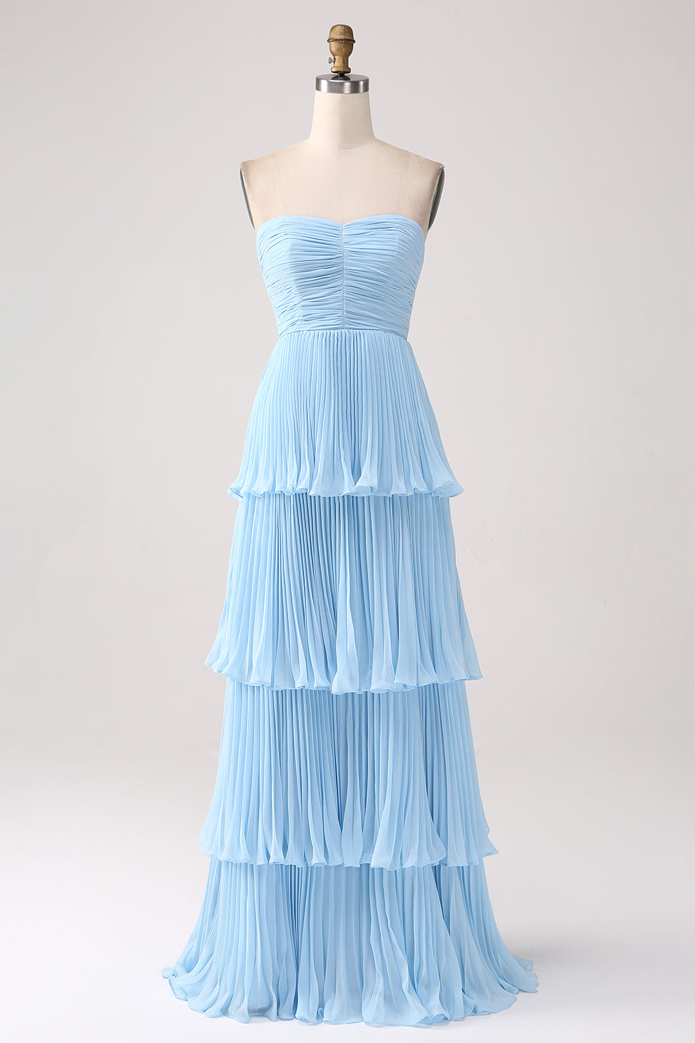 Robe de bal bleu ciel bustier plissée
