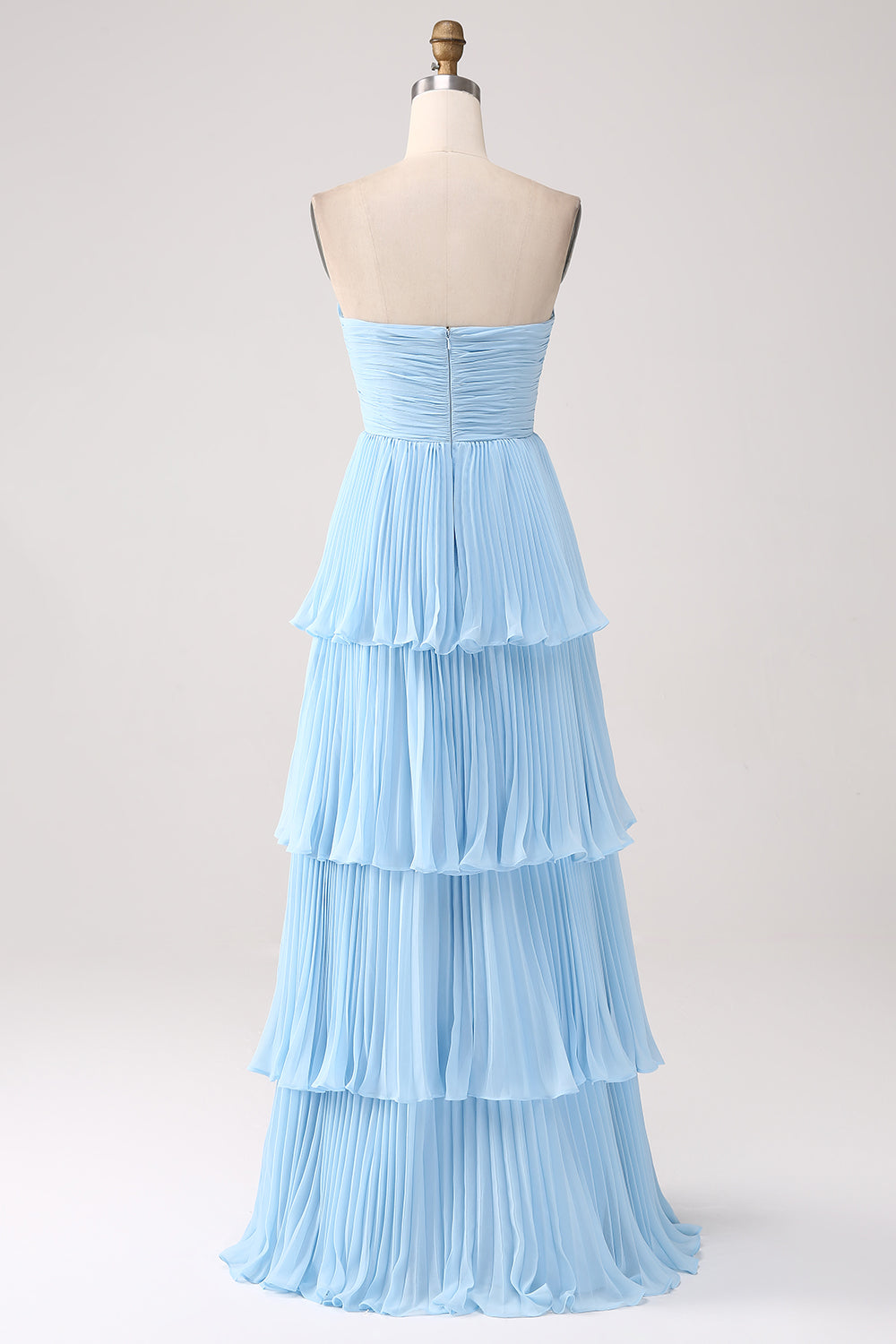 Robe de bal bleu ciel bustier plissée