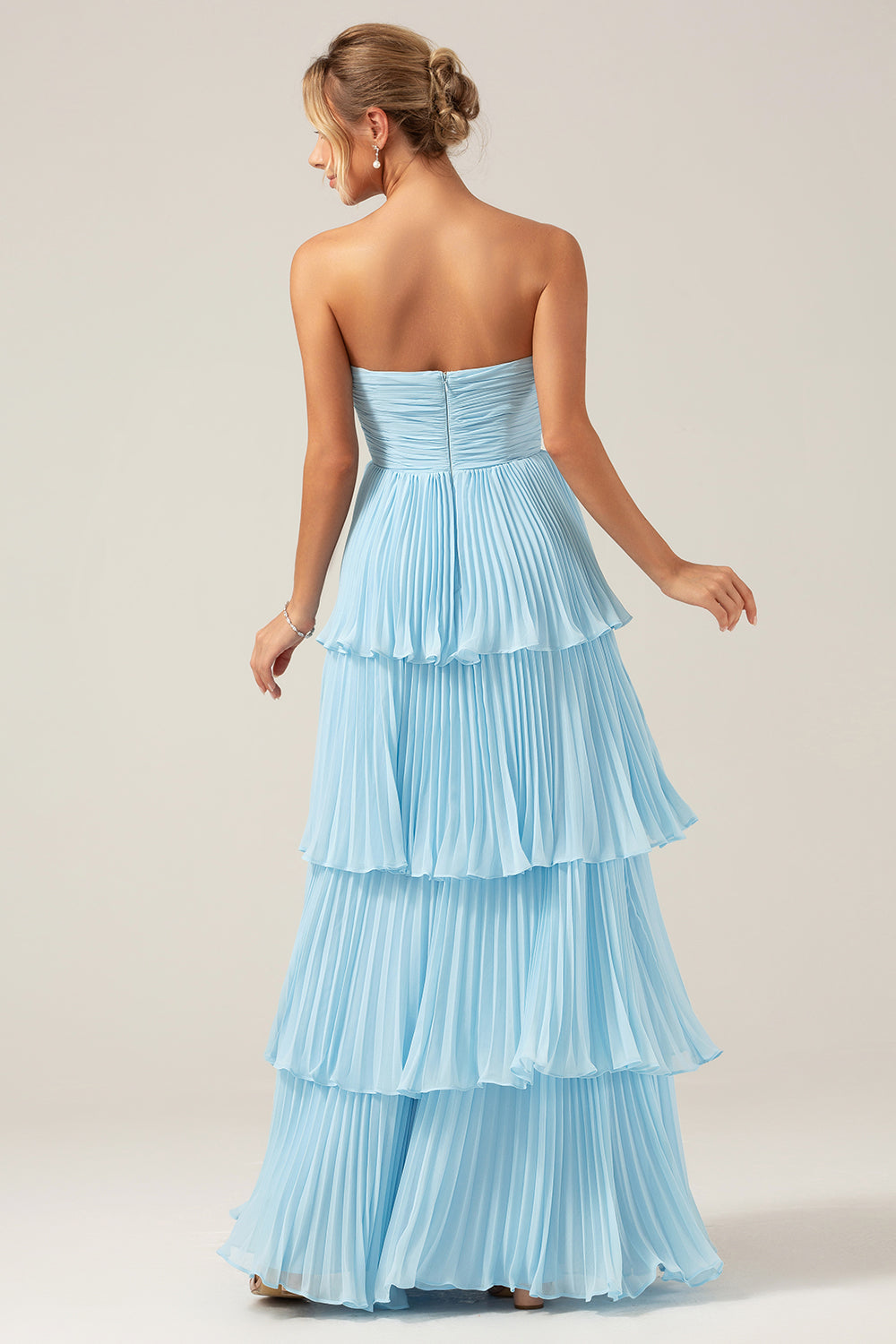 Robe de demoiselle d'honneur longue plissée à volants Sky Blue Sweetheart