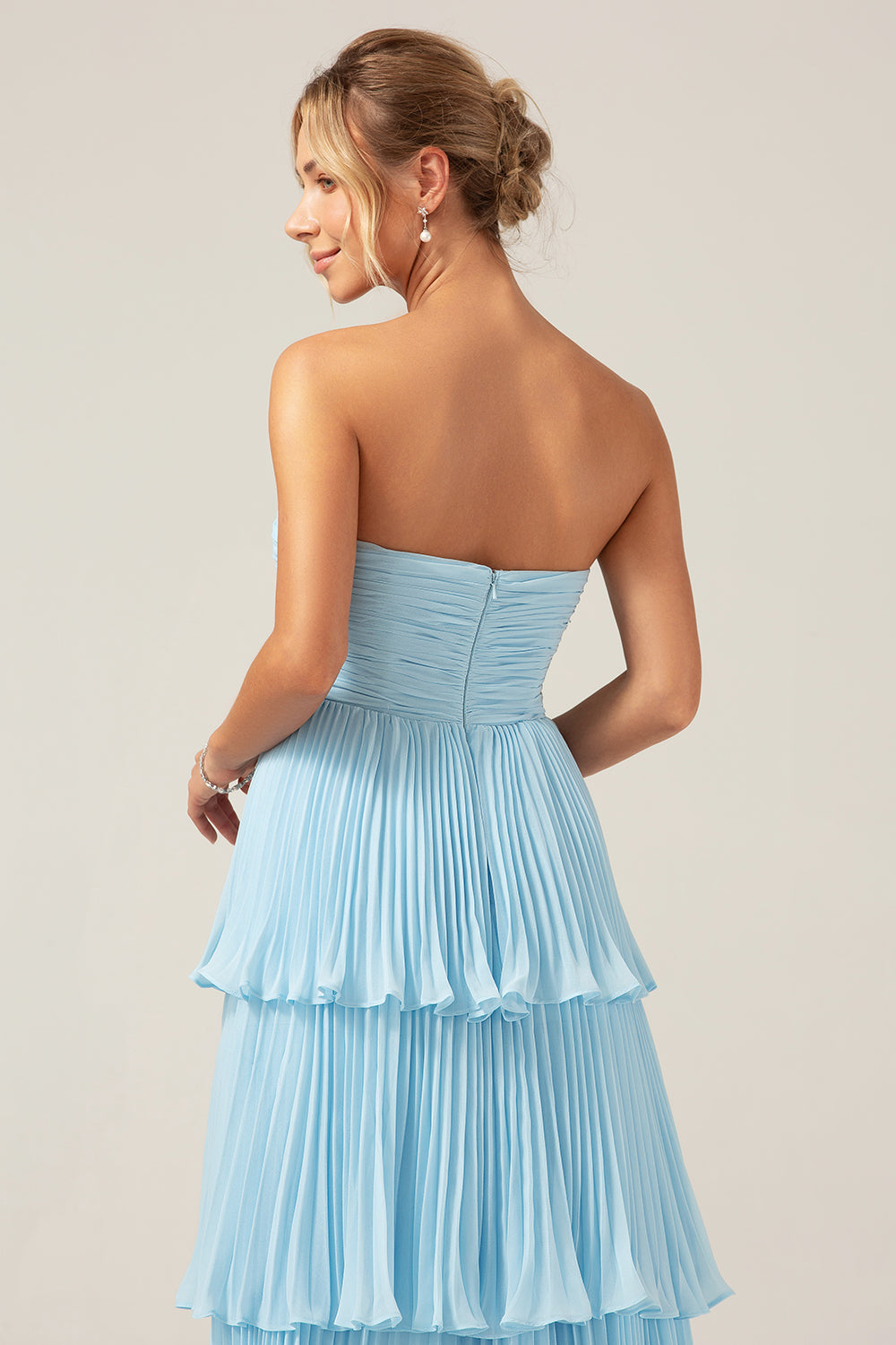 Robe de demoiselle d'honneur longue plissée à volants Sky Blue Sweetheart