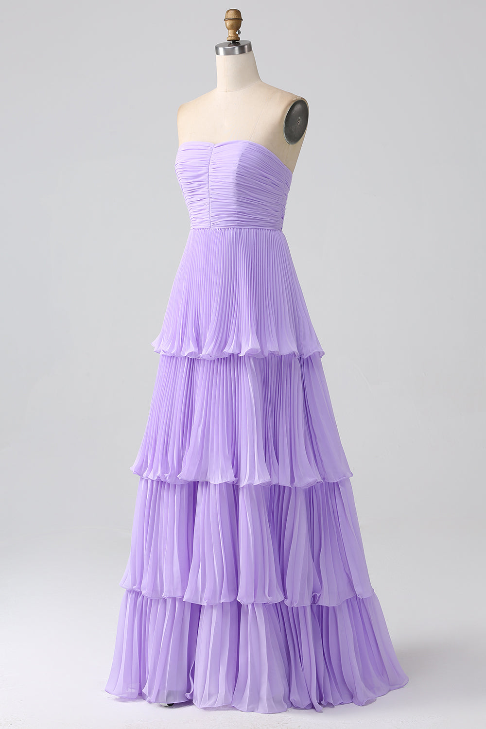 Robe longue de demoiselle d'honneur grande taille bustier lilas plissée en mousseline avec volants