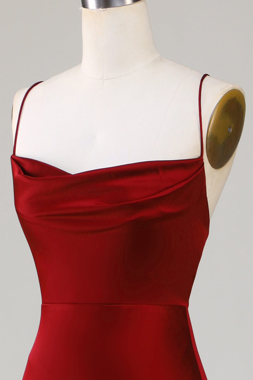 Robe longue de demoiselle d'honneur bordeaux fendue à lacets au dos