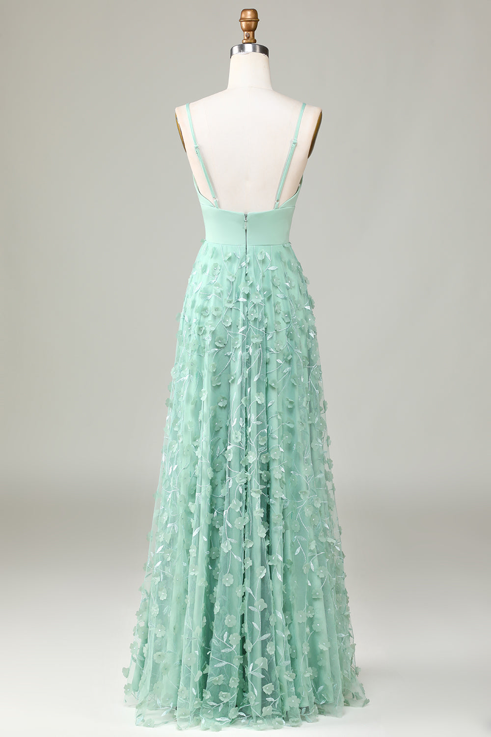 Robe de demoiselle d'honneur trapèze verte sans manches à fines bretelles
