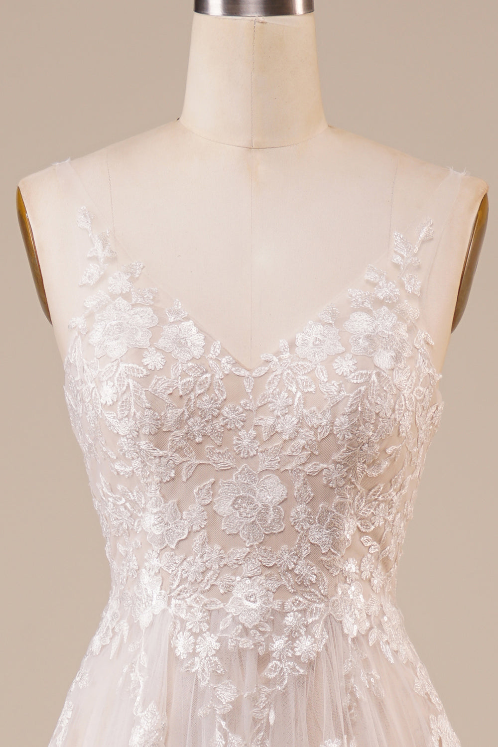 Robe de mariée longue en tulle, dos nu, ivoire, brodée