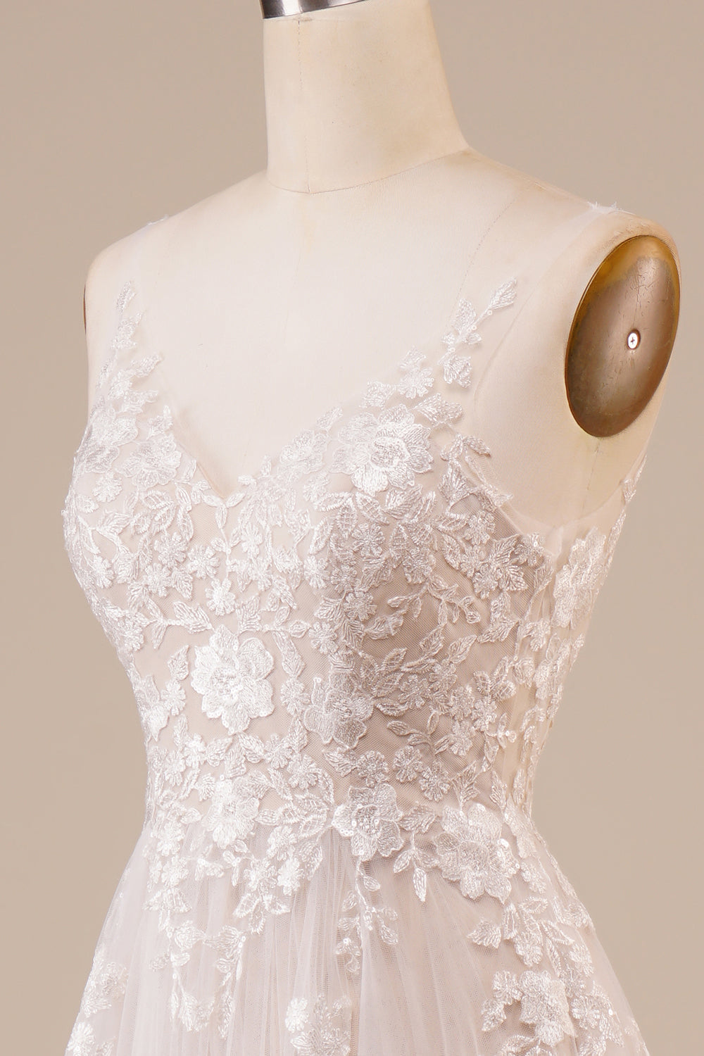 Robe de mariée longue en tulle, dos nu, ivoire, brodée