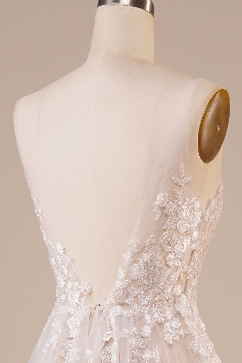 Robe de mariée longue en tulle, dos nu, ivoire, brodée